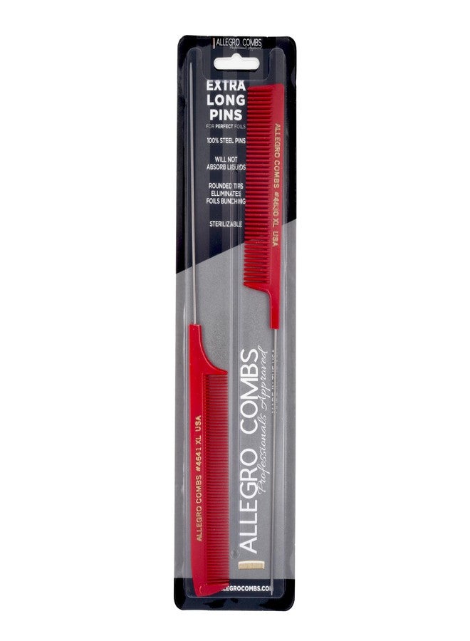 Allegro Combs Allegro XL Rat Tail & Pin Combs - Metal Tail Foiling Combs for Stitch Braids - 2 Pc. (Red) - Image 1